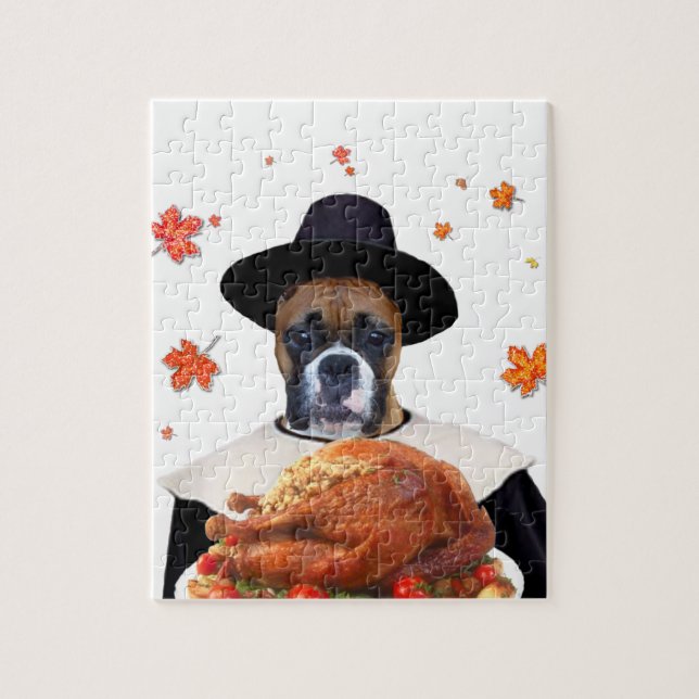 Hund thanksgiving Boxer Pussel (Vertikal)