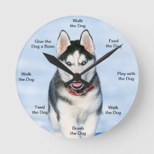 Hund Time Wall Clock Husky Rund Klocka