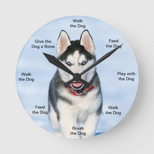 Hund Time Wall Clock Husky Rund Klocka (Framsida)