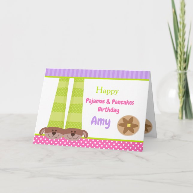 Hund Tofflor Pajamas & Pancakes Födelsedagsfest Kort (Framsida)