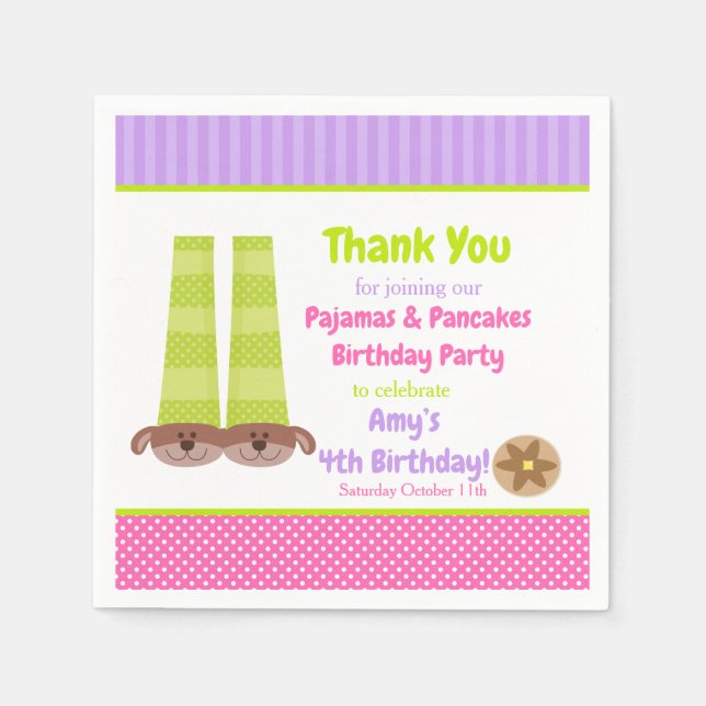 Hund Tofflor Pajamas & Pancakes Födelsedagsfest Pappersservett (Framsidan)
