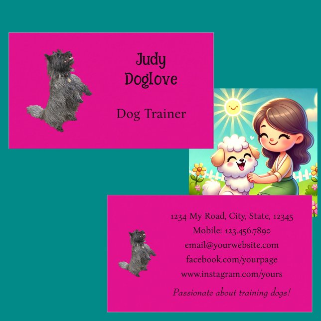 Hund Trainer Bright Hett Girly Rosa Minimal Photo Visitkort (Front & Back with Background)