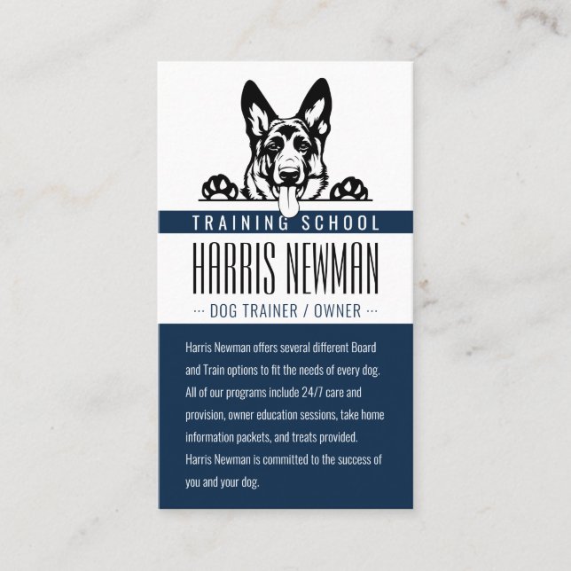 Hund Trainer | Hund School Deep Blue Visitkort (Framsida)