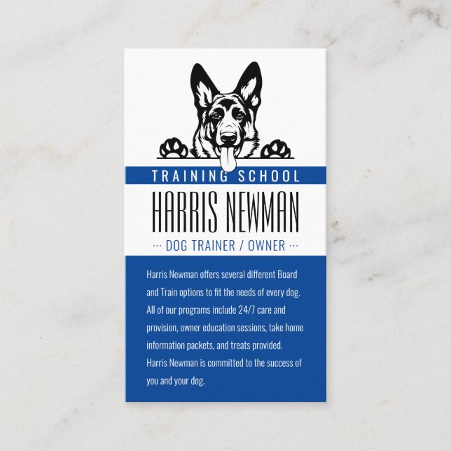 Hund Trainer | Hund School Deep Blue Visitkort (Framsida)