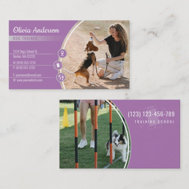 Hund Trainer | Hund School Lavender Visitkort (Fram/baksida)