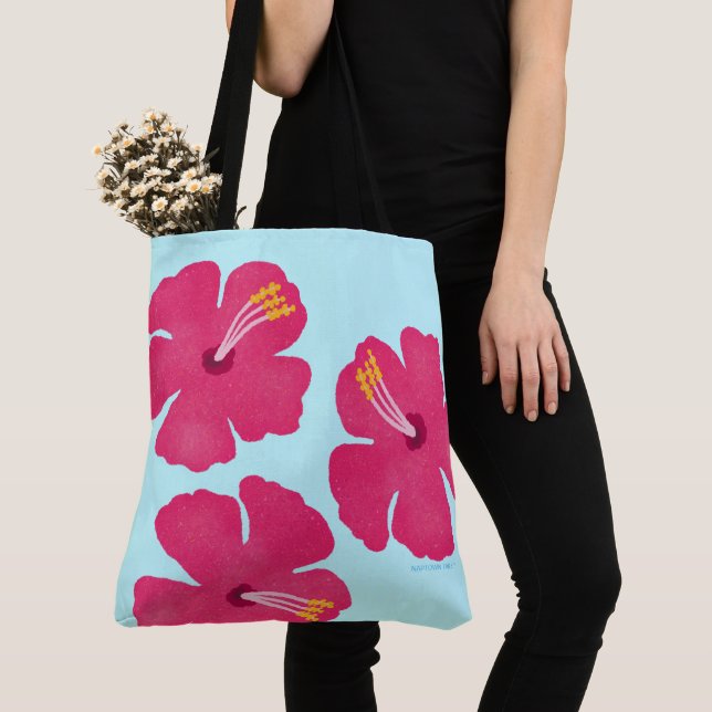 Hund Travel Tote Bag Lycklig Hibiscus Tygkasse (Närbild)