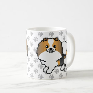 Hund Trefärgad Pomeranian Söt Tecknad Hund & Tassa Kaffemugg