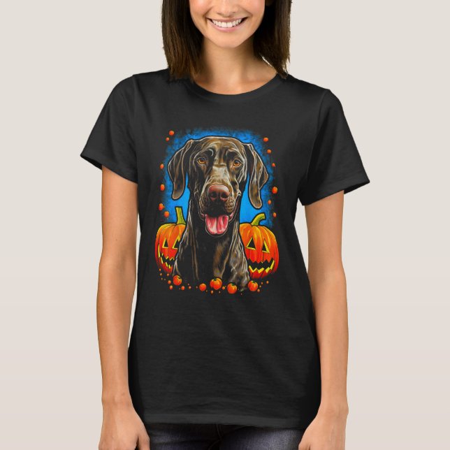 Hund Tysk kortfristig pekare Halloween Pumpkin 1 T Shirt (Framsida)