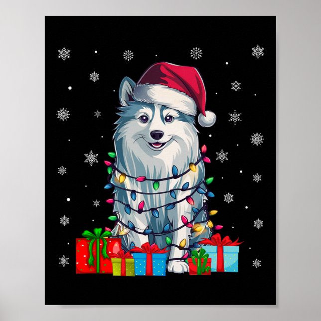 Hund Ugly Julafton Ljus Santa Hat American Eskimo  Poster (Framsidan)