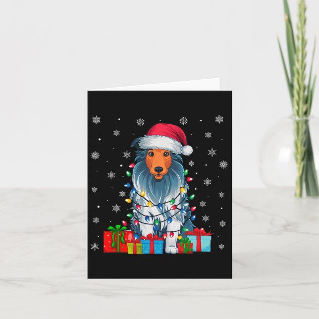 Hund Ugly Julafton Ljus Santa Hat Bearded Collie H Kort (Framsida)