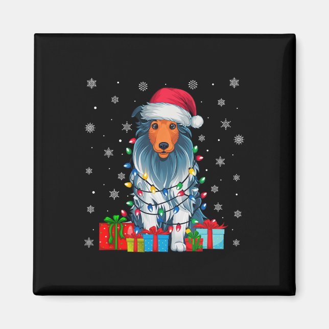 Hund Ugly Julafton Ljus Santa Hat Bearded Collie H Magnet (Framsidan)
