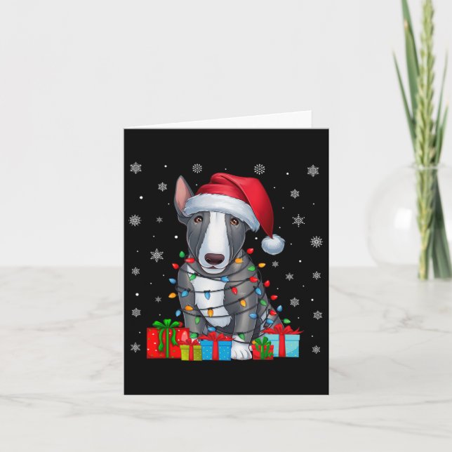 Hund Ugly Julafton Ljus Santa Hat Bull Terrier Hun Kort (Framsida)