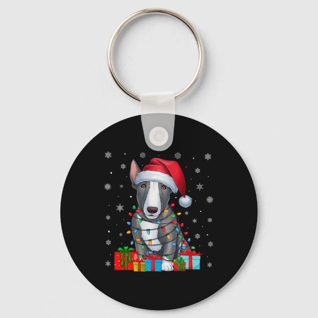 Hund Ugly Julafton Ljus Santa Hat Bull Terrier Hun Nyckelring (Framsida)