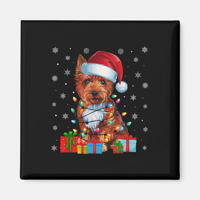 Hund Ugly Julafton Ljus Santa Hat Cairn Terrier Hu Magnet (Framsidan)