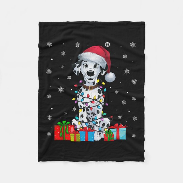 Hund Ugly Julafton Ljus Santa Hat Dalmatian Hund C Fleecefilt (Framsidan)