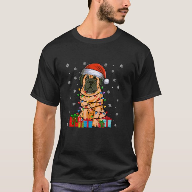 Hund Ugly Julafton Ljus Santa Hat English Mastiff  T Shirt (Framsida)