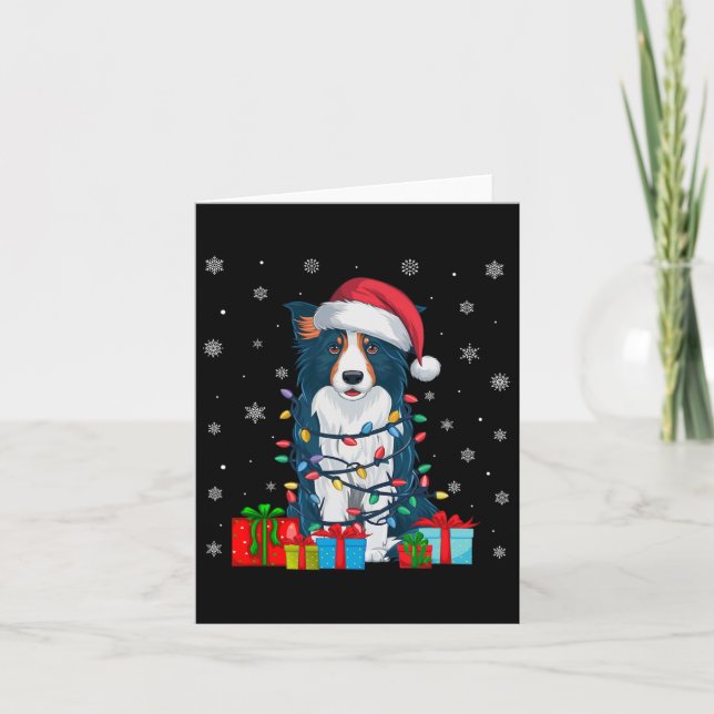 Hund Ugly Julafton Ljus Santa Hat Gräns Collie Hun Kort (Framsida)