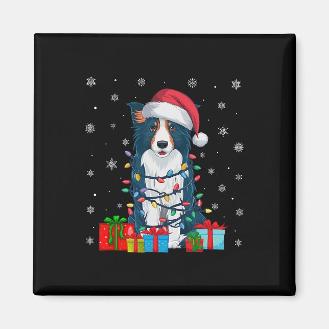 Hund Ugly Julafton Ljus Santa Hat Gräns Collie Hun Magnet (Framsidan)
