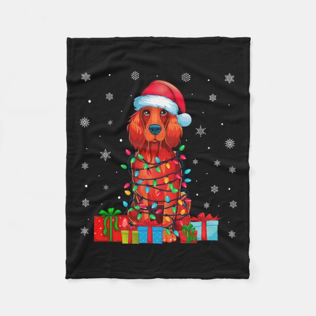 Hund Ugly Julafton Ljus Santa Hat Irish Setter Hun Fleecefilt (Framsidan)