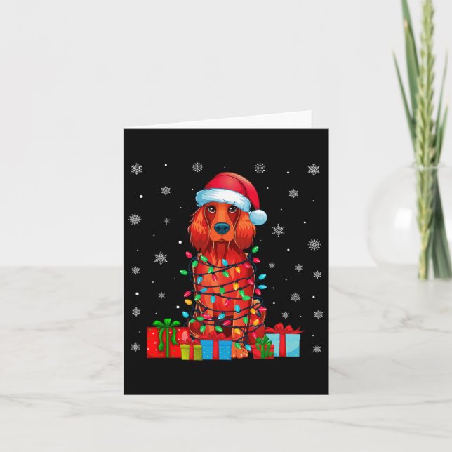 Hund Ugly Julafton Ljus Santa Hat Irish Setter Hun Kort (Framsida)