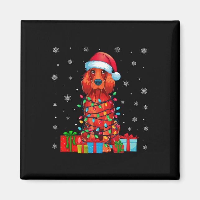 Hund Ugly Julafton Ljus Santa Hat Irish Setter Hun Magnet (Framsidan)