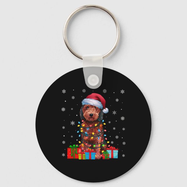 Hund Ugly Julafton Ljus Santa Hat Labradoodle Hund Nyckelring (Framsida)