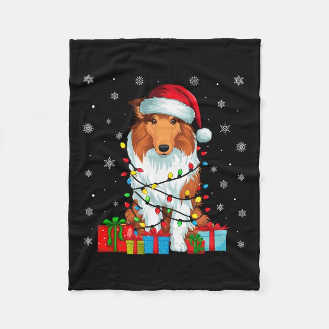 Hund Ugly Julafton Ljus Santa Hat Rough Collie Hun Fleecefilt (Framsidan)