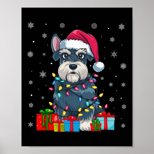 Hund Ugly Julafton Ljus Santa Hat Schnauzer Hund C Poster (Framsidan)