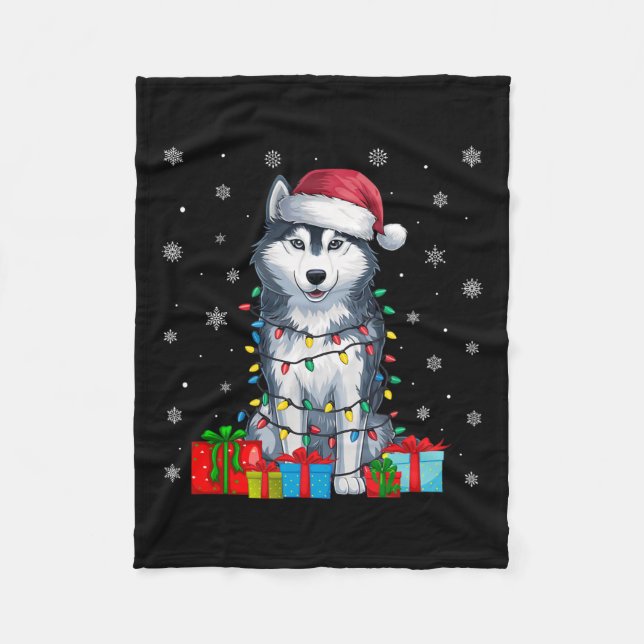 Hund Ugly Julafton Ljus Santa Hat Siberian husky H Fleecefilt (Framsidan)