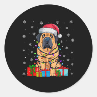 Hund Ugly Julafton Ljus Santa Hat Tibetan Mastiff  Runt Klistermärke