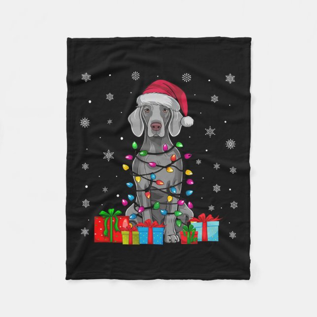 Hund Ugly Julafton Ljus Santa Hat Weimaraner Hund  Fleecefilt (Framsidan)