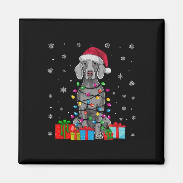 Hund Ugly Julafton Ljus Santa Hat Weimaraner Hund  Magnet (Framsidan)