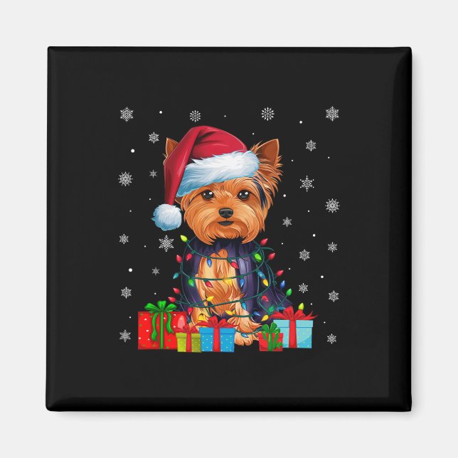 Hund Ugly Julafton Ljus Santa Hat Yorkshire Terrie Magnet (Framsidan)