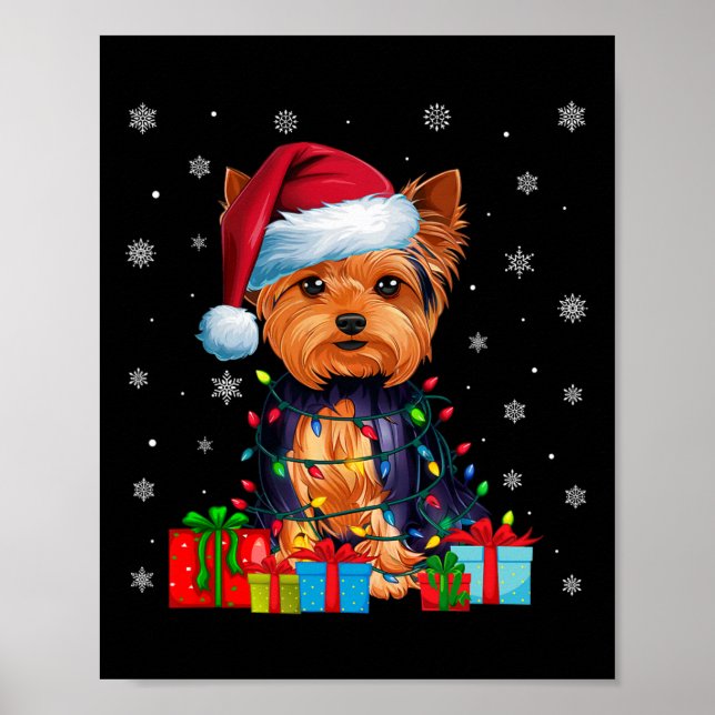 Hund Ugly Julafton Ljus Santa Hat Yorkshire Terrie Poster (Framsidan)