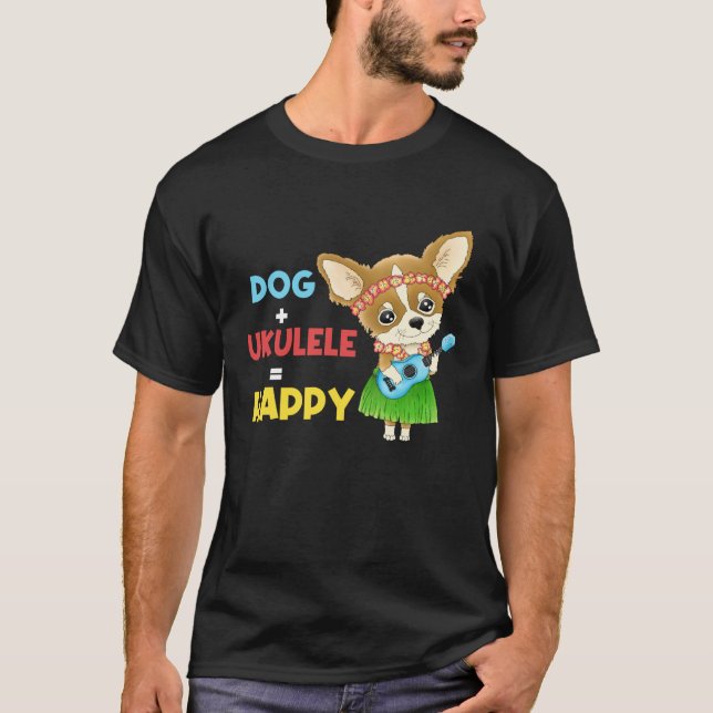 Hund + Ukulele Lycklig Musician Ukulele Player T Shirt (Framsida)