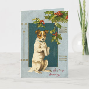 Hund under holly gren-vintage christmas-kort helgkort