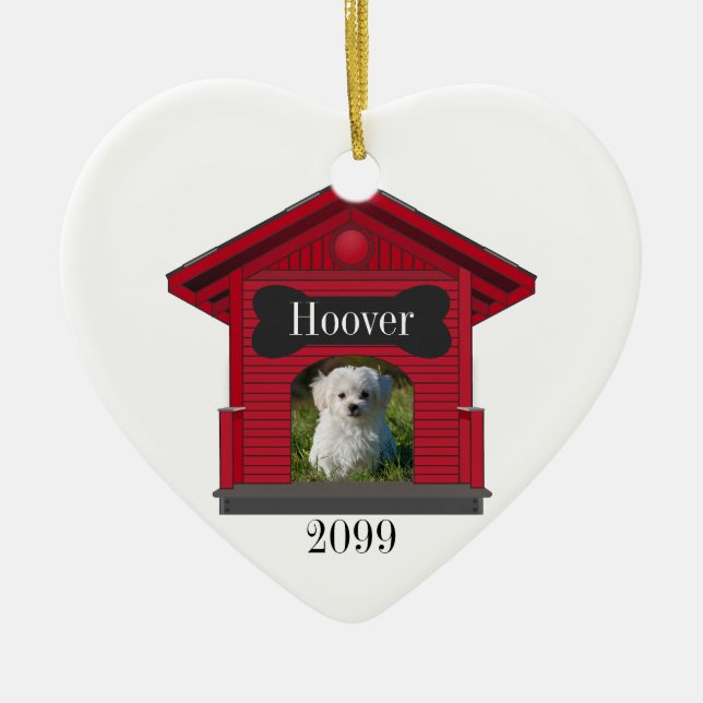 Hund Upload Photo Hund House w Bone Heart-jul Julgransprydnad Keramik (Framsidan)