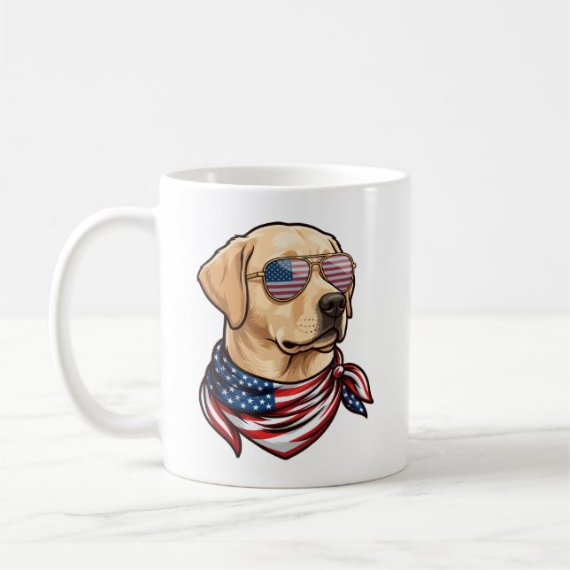 Hund Usa Flag Solglasögon Bandana Kaffemugg (Vänster)