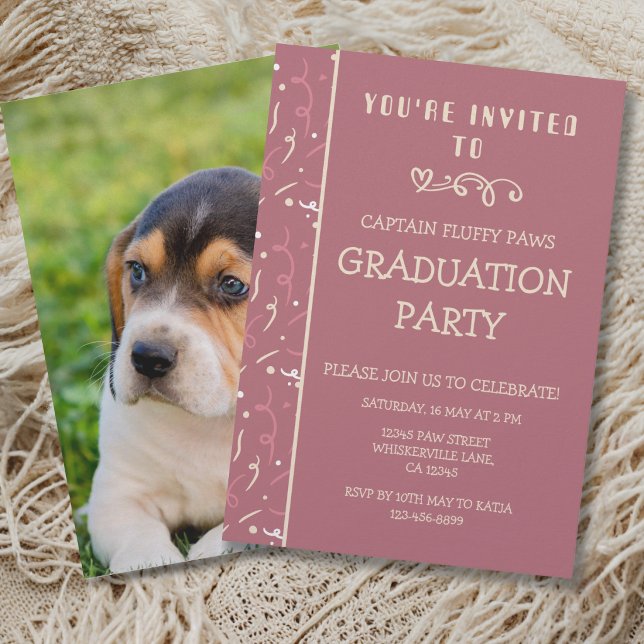 Hund Utexamineringsmeddelande Rose Guld Champagne Inbjudningar (Dog Graduation announcement and party invitation in rose gold and champagne and confetti)