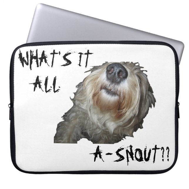 Hund "VAD ÄR DET?" Laptop-fodral Laptop Sleeve (Framsidan)