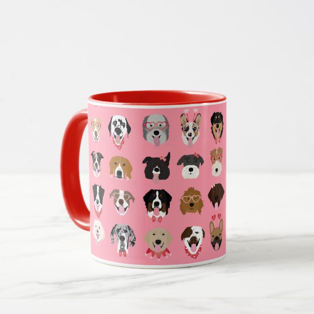 Hund Valentine Ansikte Mönster Mugg (Framsida vänster)