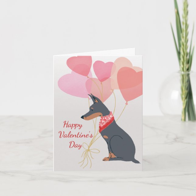Hund Valentine Card från Doberman Red Balloons Helgkort (Framsida)