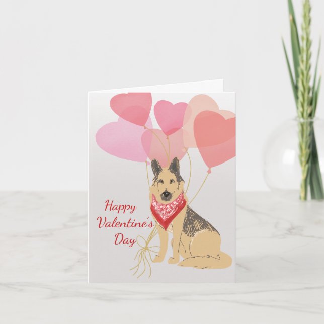 Hund Valentine Card från tyska Shepherd-ballonger Helgkort (Framsida)