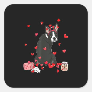 Hund Valentine Gift Cute Boston Terrier Valentines Fyrkantigt Klistermärke