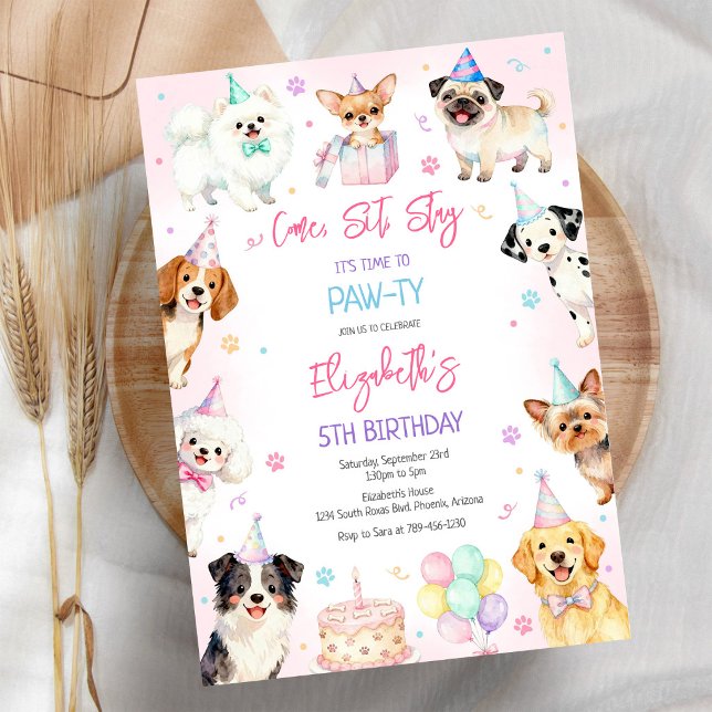 Hund Valp Pawty Födelsedagsinbjudan Inbjudningar (Skapare uppladdad)