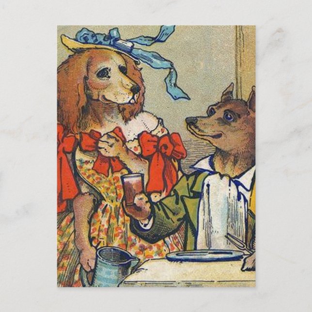 Hund Victorian Dinner Dress Doggy Vykort (Framsida)