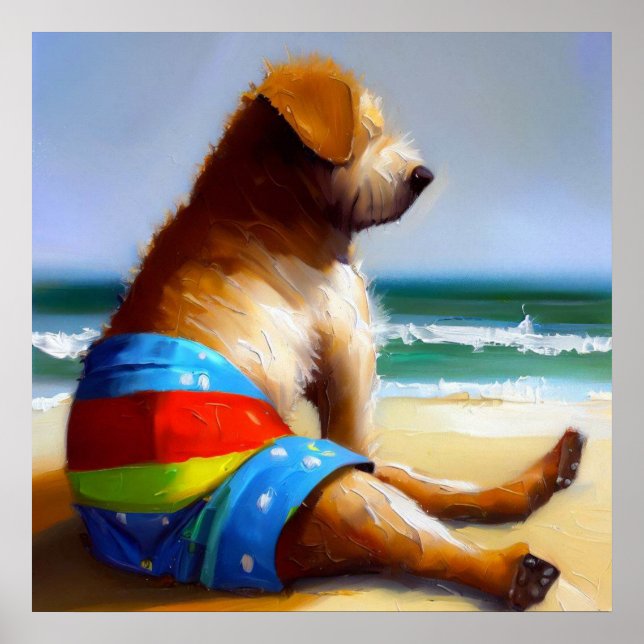 Hund vid Beach Poster (Framsidan)