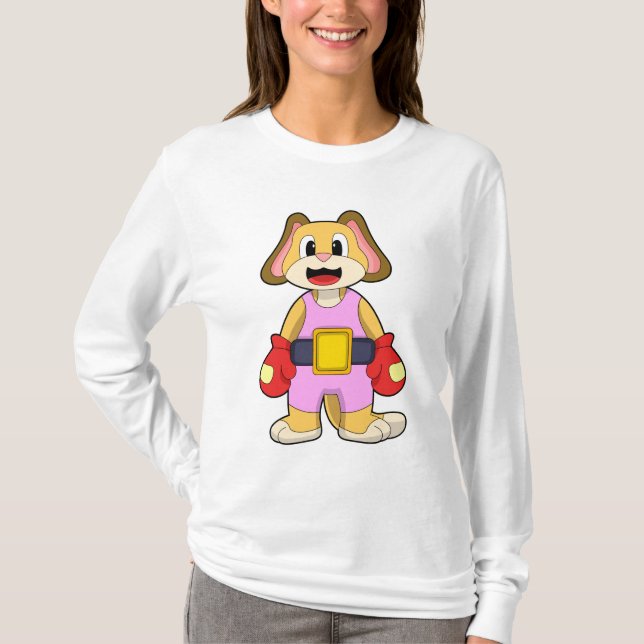 Hund vid Boxing med Boxing handskar T Shirt (Framsida)