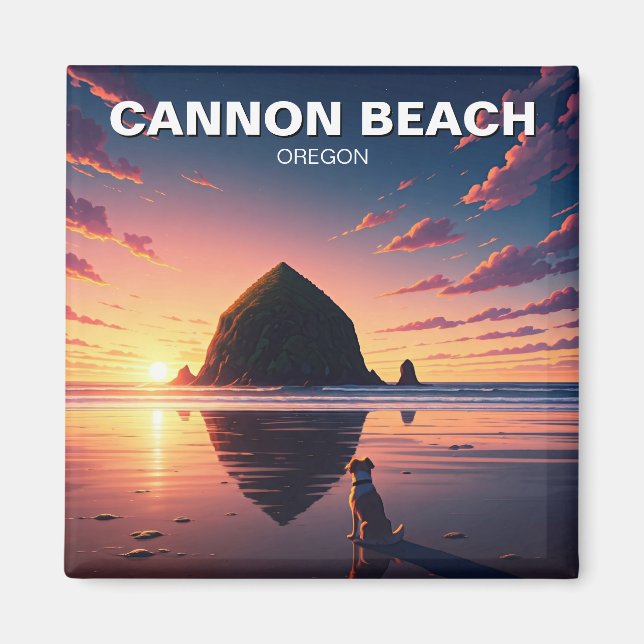 Hund vid Cannon Beach Oregon Magnet (Framsidan)