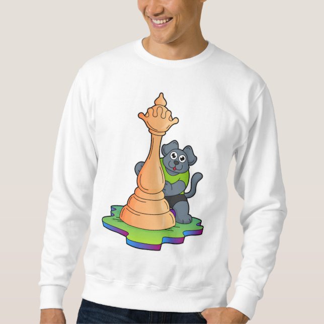 Hund vid Chess med Chess biet Queen Lång Ärmad Tröja (Framsida)